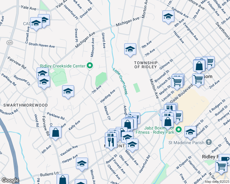 map of restaurants, bars, coffee shops, grocery stores, and more near 306 Harding Avenue in Folsom