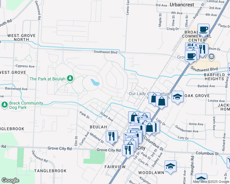 map of restaurants, bars, coffee shops, grocery stores, and more near 3781 Furlong Drive in Grove City