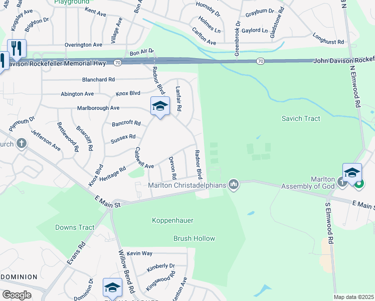 map of restaurants, bars, coffee shops, grocery stores, and more near 7 Caldwell Avenue in Evesham Township