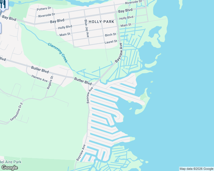 map of restaurants, bars, coffee shops, grocery stores, and more near 260 North Bay Drive in Berkeley Township