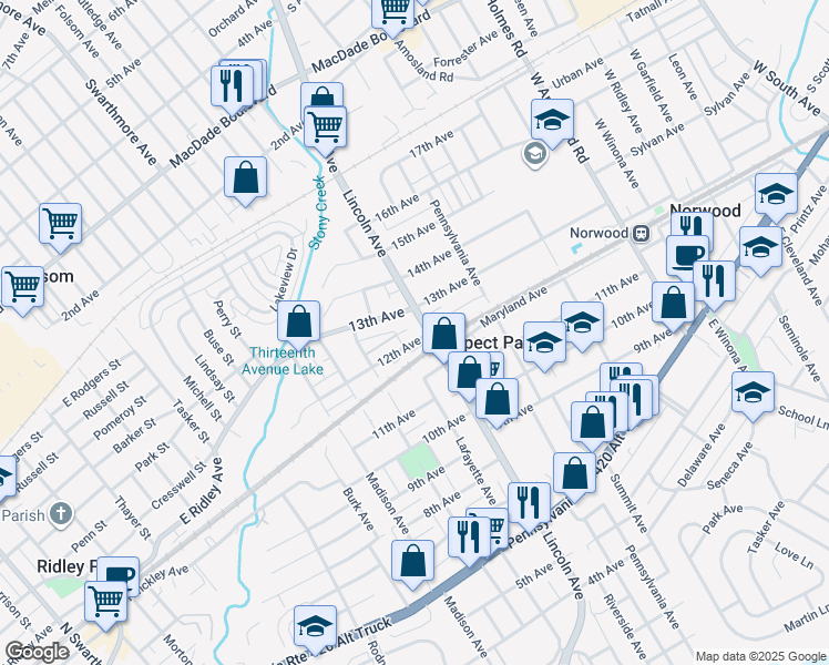 map of restaurants, bars, coffee shops, grocery stores, and more near 1124 Lincoln Avenue in Prospect Park