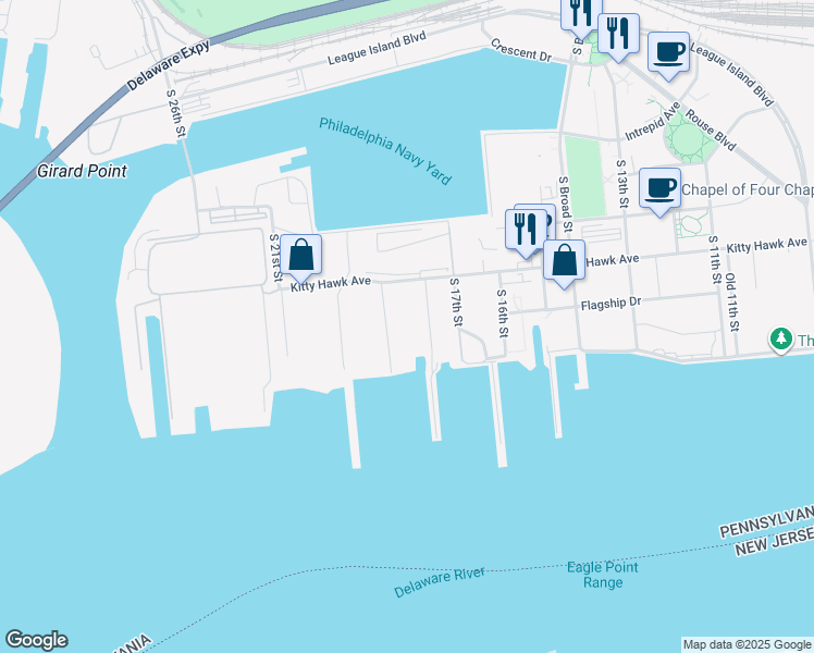 map of restaurants, bars, coffee shops, grocery stores, and more near 1750 Kitty Hawk Avenue in Philadelphia