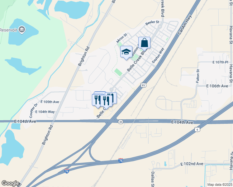 map of restaurants, bars, coffee shops, grocery stores, and more near 9644 East 105th Avenue in Henderson
