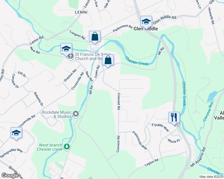 map of restaurants, bars, coffee shops, grocery stores, and more near 636 Convent Road in Delaware County