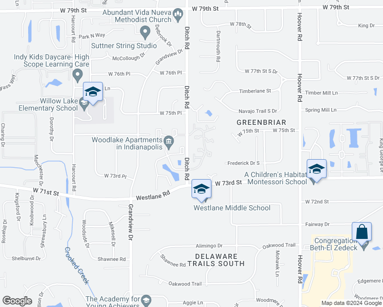 map of restaurants, bars, coffee shops, grocery stores, and more near 1411 Badger Drive in Indianapolis