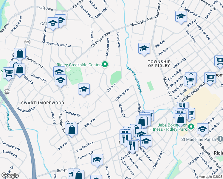 map of restaurants, bars, coffee shops, grocery stores, and more near 352 7th Avenue in Swarthmore