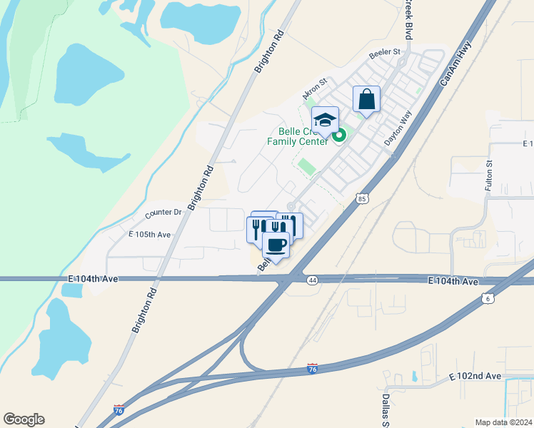 map of restaurants, bars, coffee shops, grocery stores, and more near 9305 East 105th Avenue in Henderson