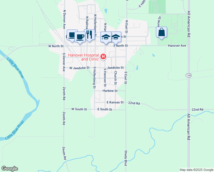 map of restaurants, bars, coffee shops, grocery stores, and more near 410 South Hanover Street in Hanover