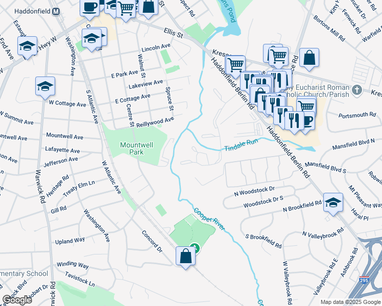 map of restaurants, bars, coffee shops, grocery stores, and more near 363 Tavistock in Cherry Hill