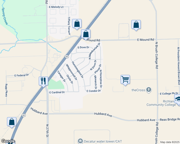 map of restaurants, bars, coffee shops, grocery stores, and more near 3431-3565 Plover Drive in Decatur