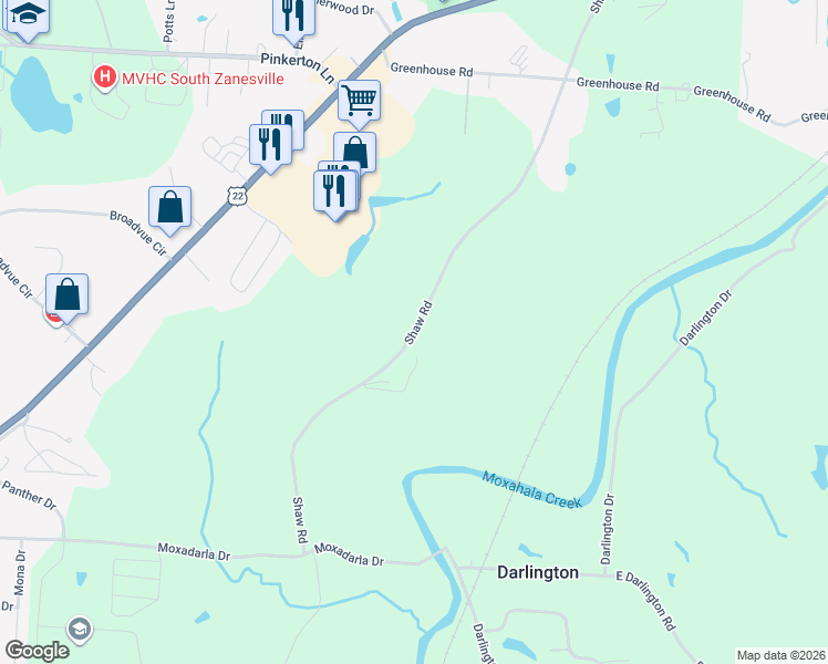map of restaurants, bars, coffee shops, grocery stores, and more near 2985 Shaw Rd in Zanesville