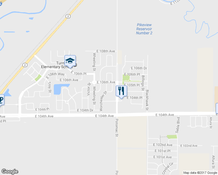map of restaurants, bars, coffee shops, grocery stores, and more near 10570 Worchester Drive in Commerce City