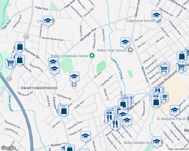map of restaurants, bars, coffee shops, grocery stores, and more near 374 7th Avenue in Swarthmore