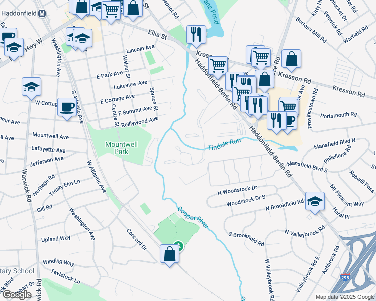 map of restaurants, bars, coffee shops, grocery stores, and more near 284 Tavistock Road in Cherry Hill