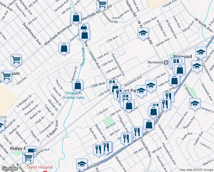 map of restaurants, bars, coffee shops, grocery stores, and more near 1124 Lincoln Avenue in Prospect Park
