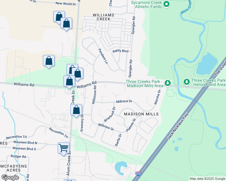 map of restaurants, bars, coffee shops, grocery stores, and more near 3901 Barley Circle in Columbus