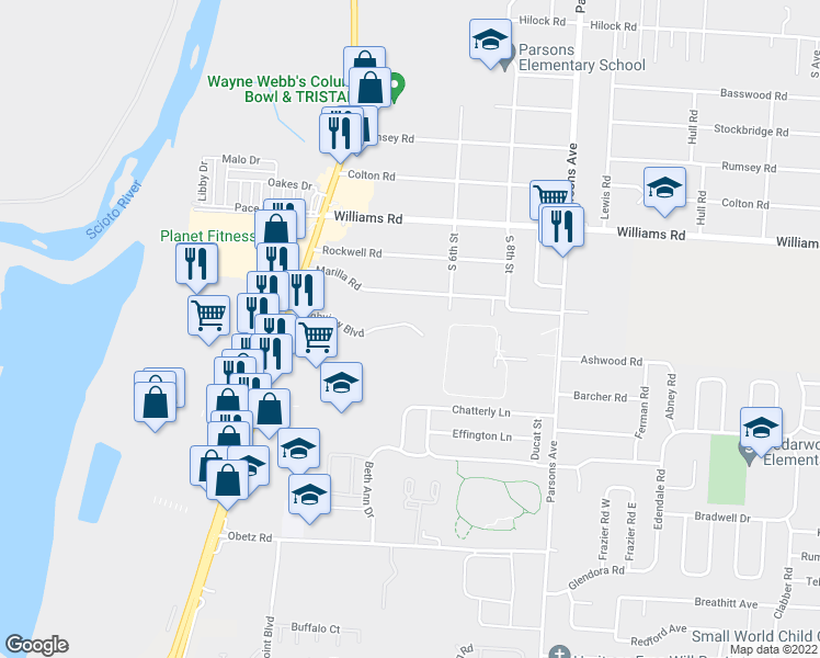 map of restaurants, bars, coffee shops, grocery stores, and more near 244 Highview Landing in Columbus