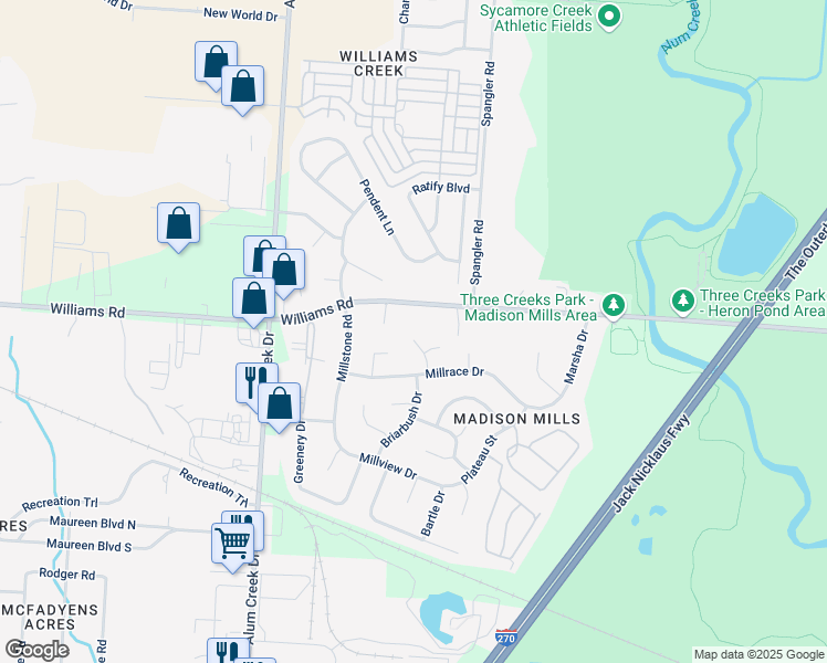map of restaurants, bars, coffee shops, grocery stores, and more near 3901 Barley Circle in Columbus