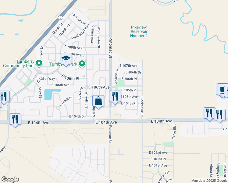 map of restaurants, bars, coffee shops, grocery stores, and more near 10559 East Abilene Street in Commerce City
