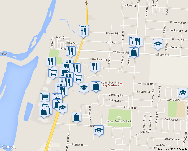 map of restaurants, bars, coffee shops, grocery stores, and more near 256 Highview Landing in Columbus