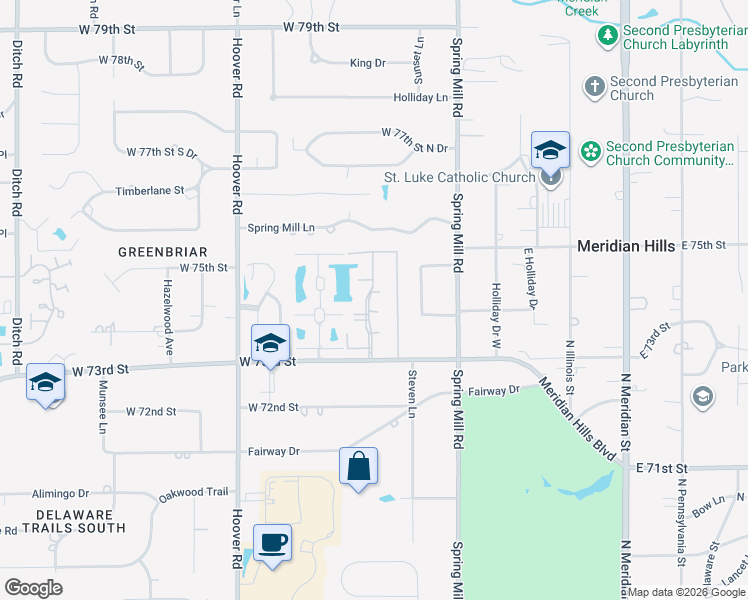 map of restaurants, bars, coffee shops, grocery stores, and more near 7335 Lions Head Drive in Indianapolis