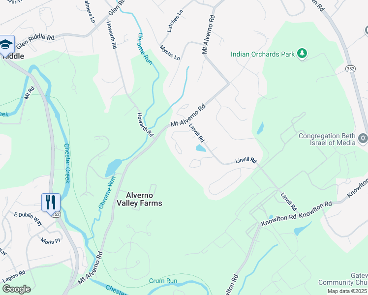 map of restaurants, bars, coffee shops, grocery stores, and more near 30 Abel Place in Media