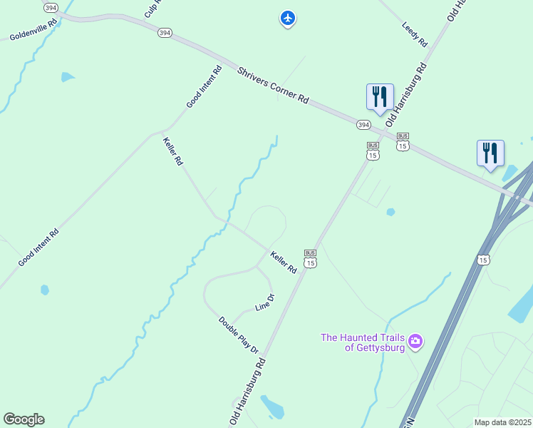 map of restaurants, bars, coffee shops, grocery stores, and more near 110 Home Run Circle in Gettysburg