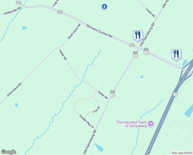 map of restaurants, bars, coffee shops, grocery stores, and more near 110 Home Run Circle in Gettysburg