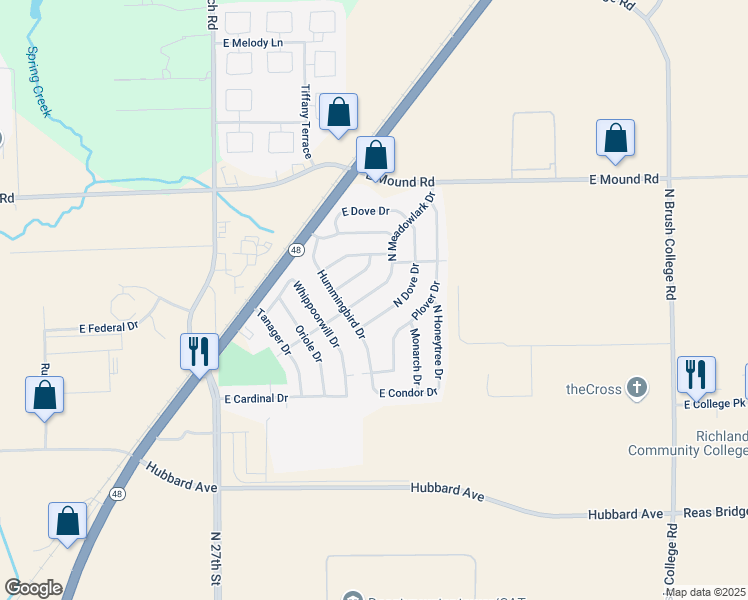 map of restaurants, bars, coffee shops, grocery stores, and more near 1496 North Meadowlark Drive in Decatur