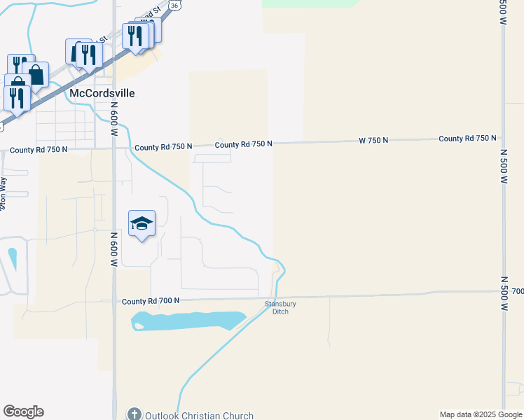 map of restaurants, bars, coffee shops, grocery stores, and more near in McCordsville