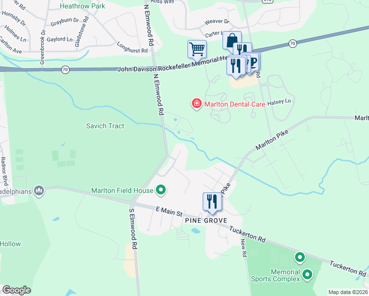 map of restaurants, bars, coffee shops, grocery stores, and more near 11 7th Street in Evesham