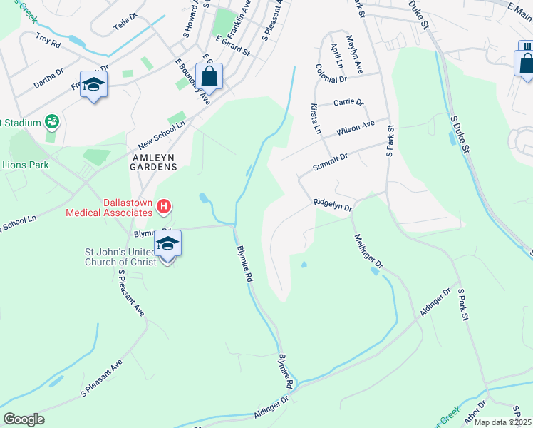 map of restaurants, bars, coffee shops, grocery stores, and more near 748 Ridgelyn Drive in Dallastown