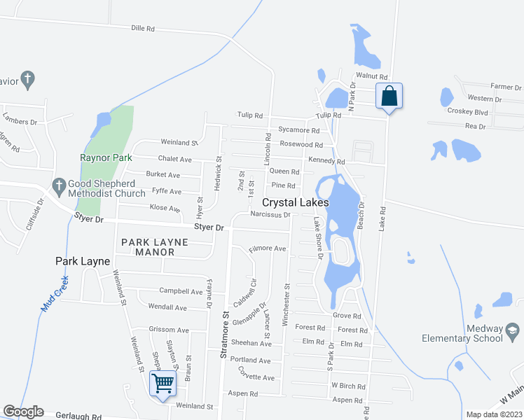 map of restaurants, bars, coffee shops, grocery stores, and more near 900 Narcissus Drive in New Carlisle