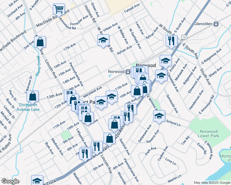 map of restaurants, bars, coffee shops, grocery stores, and more near 1109 Washington Avenue in Prospect Park