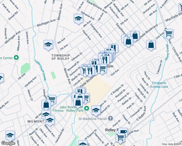 map of restaurants, bars, coffee shops, grocery stores, and more near 316 Lincoln Street in Folsom
