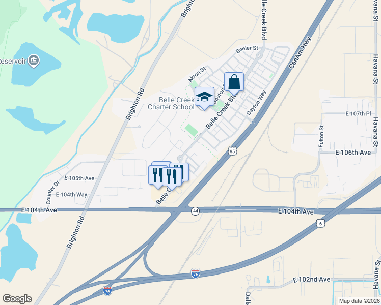 map of restaurants, bars, coffee shops, grocery stores, and more near 9357 East 105th Place in Henderson