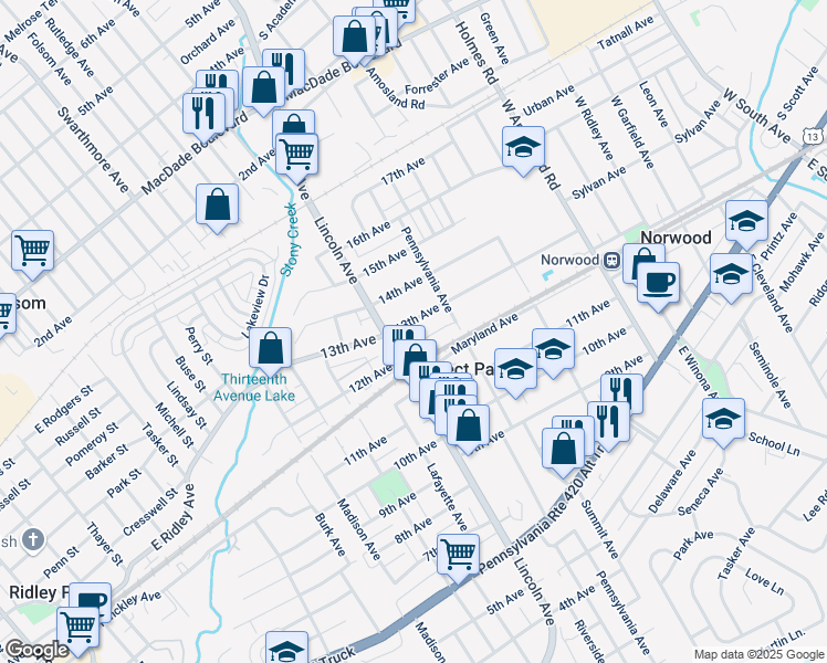 map of restaurants, bars, coffee shops, grocery stores, and more near 737 13th Avenue in Prospect Park