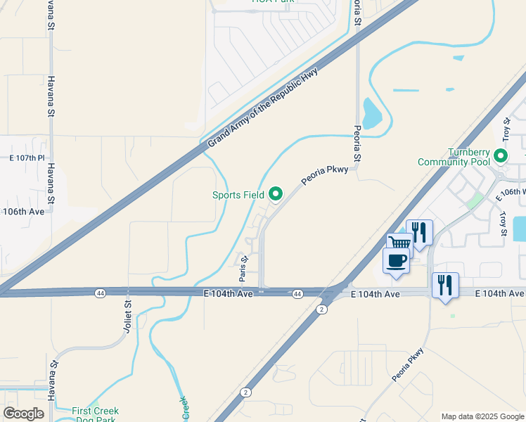 map of restaurants, bars, coffee shops, grocery stores, and more near 10597 Paris Street in Henderson