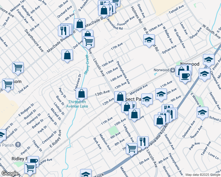 map of restaurants, bars, coffee shops, grocery stores, and more near 801 13th Avenue in Prospect Park
