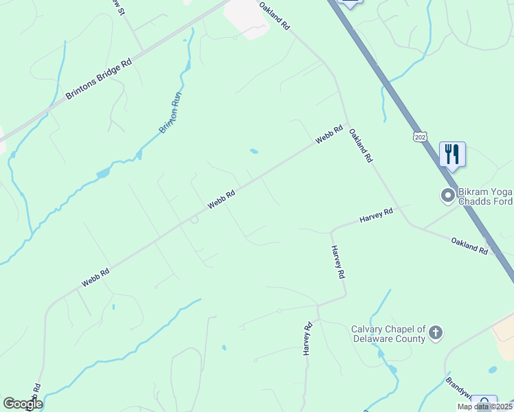 map of restaurants, bars, coffee shops, grocery stores, and more near 444 Webb Road in Chadds Ford