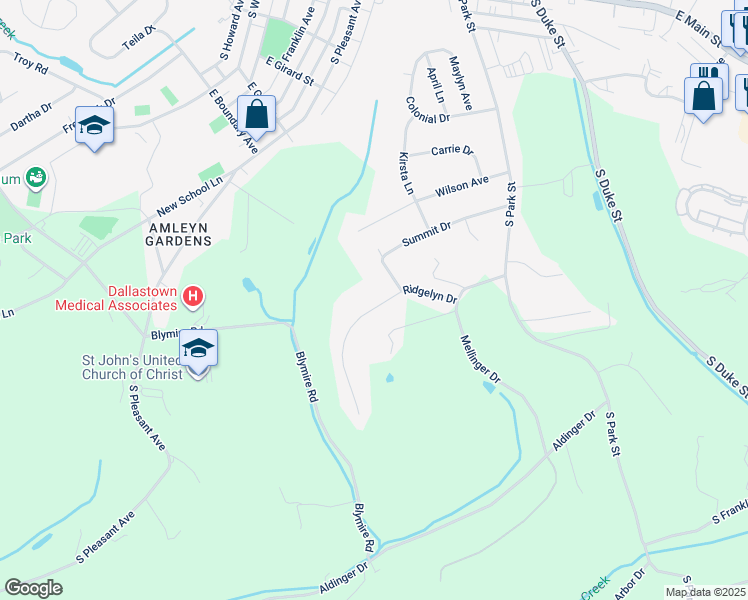 map of restaurants, bars, coffee shops, grocery stores, and more near 732 Ridgelyn Drive in Dallastown