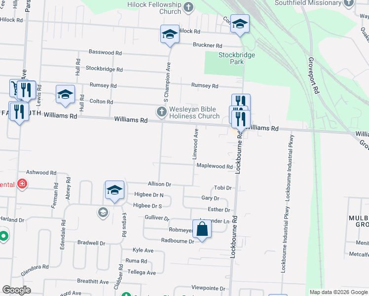 map of restaurants, bars, coffee shops, grocery stores, and more near 3527 Linwood Avenue in Columbus