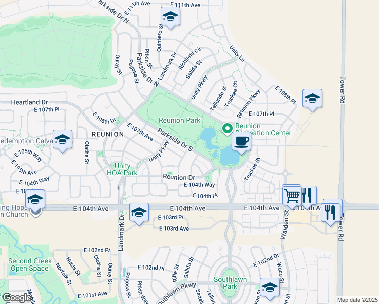 map of restaurants, bars, coffee shops, grocery stores, and more near 10792 Richfield Street in Commerce City
