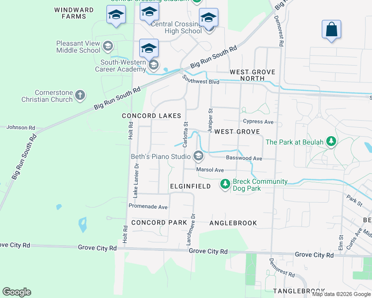 map of restaurants, bars, coffee shops, grocery stores, and more near 3732 Carlotta Street in Grove City