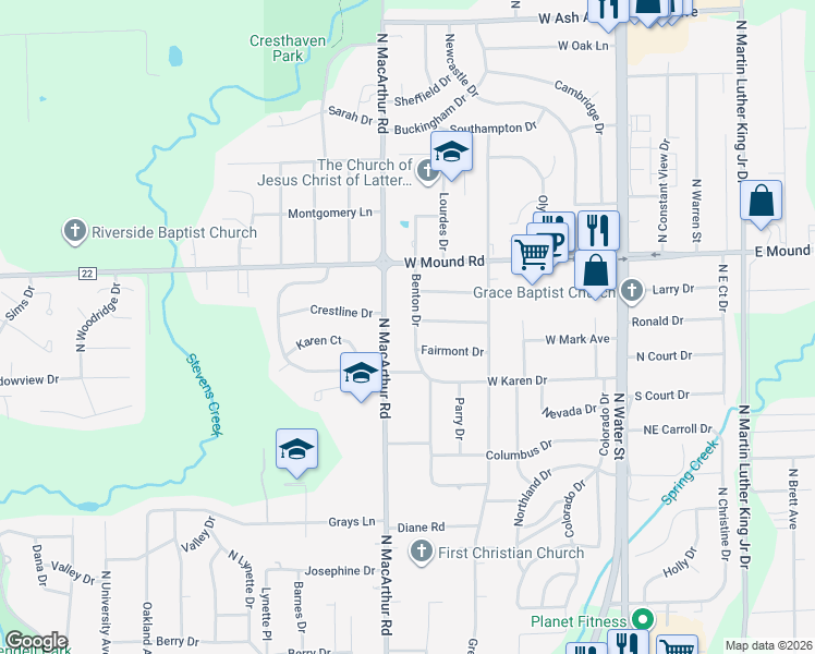 map of restaurants, bars, coffee shops, grocery stores, and more near 99 Benton Drive in Decatur