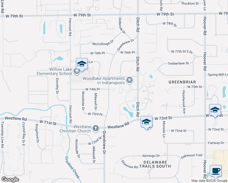 map of restaurants, bars, coffee shops, grocery stores, and more near 7470 Mallard Court in Indianapolis