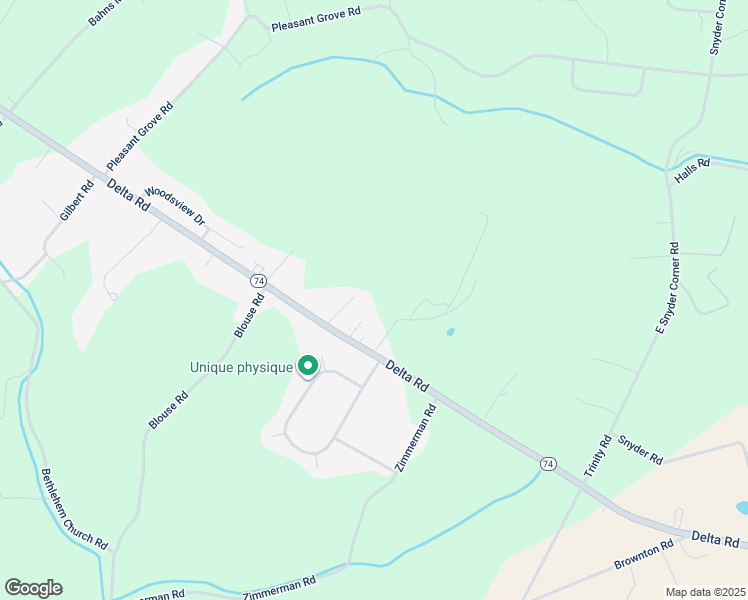map of restaurants, bars, coffee shops, grocery stores, and more near 1235 Delta Road in Red Lion