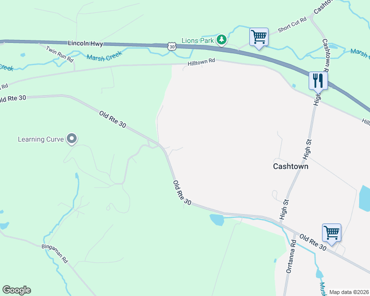 map of restaurants, bars, coffee shops, grocery stores, and more near 1635 Old Route 30 in Orrtanna