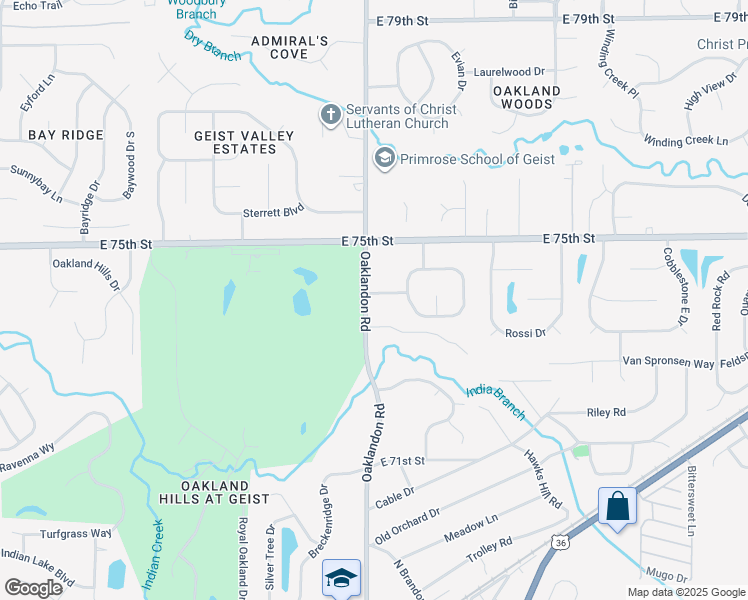 map of restaurants, bars, coffee shops, grocery stores, and more near 11812 Golf Course Drive in Indianapolis