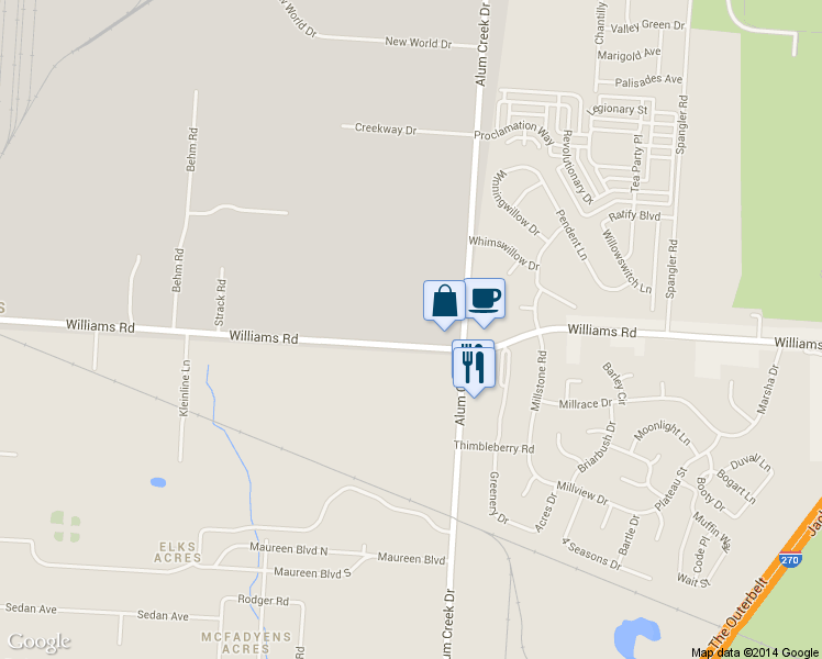 map of restaurants, bars, coffee shops, grocery stores, and more near 2270 Williams Road in Columbus